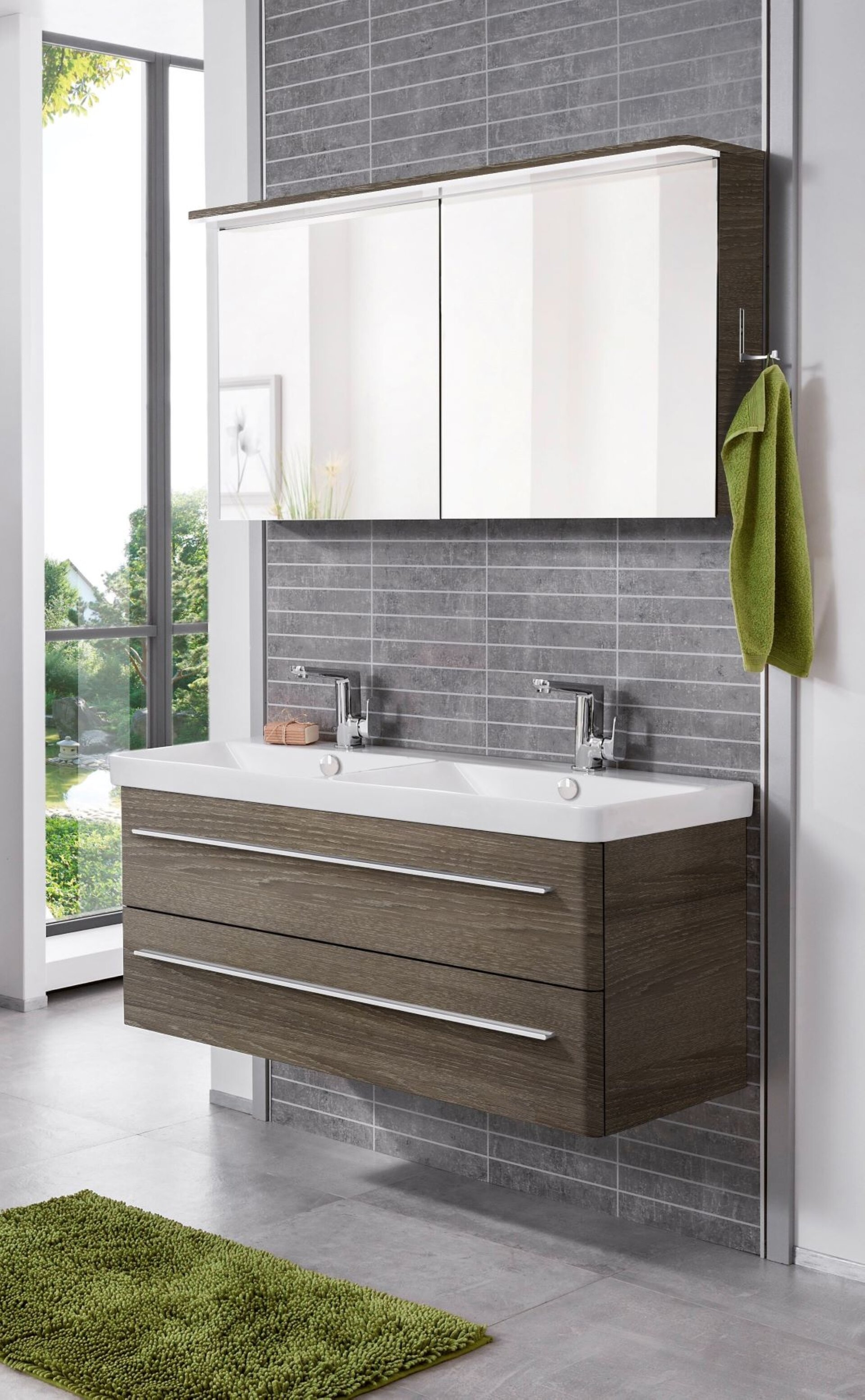 Lanzet K8 Badmöbel Set 3-teilig, Doppel-Waschtisch 120 cm, Dunkelbraun, Spiegelschrank Lanzet K8 Badmöbel Set 3-teilig, Doppel-Waschtisch 120 cm, Dunkelbraun, Spiegelschrank